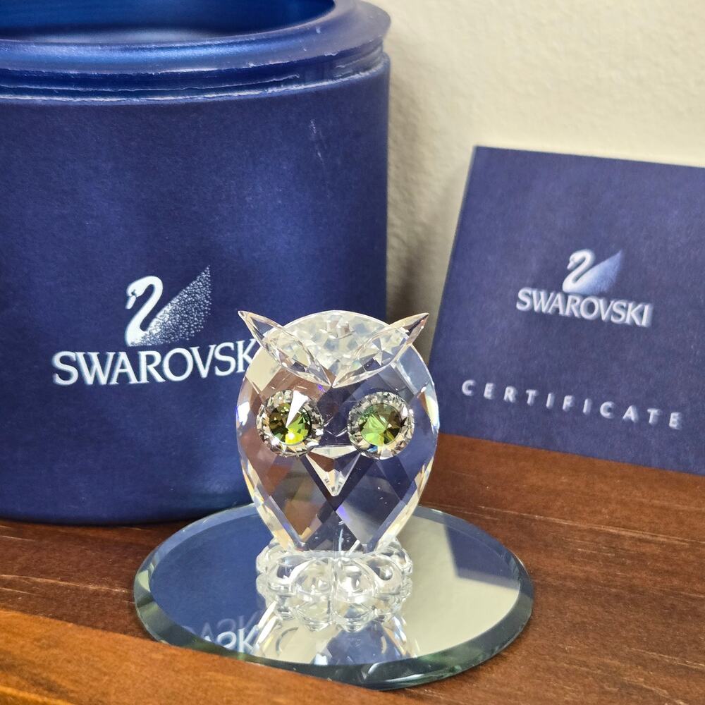 Swarovski Miniature Owl Complete in Box w/Display Mirror and COA 0010014 *read*